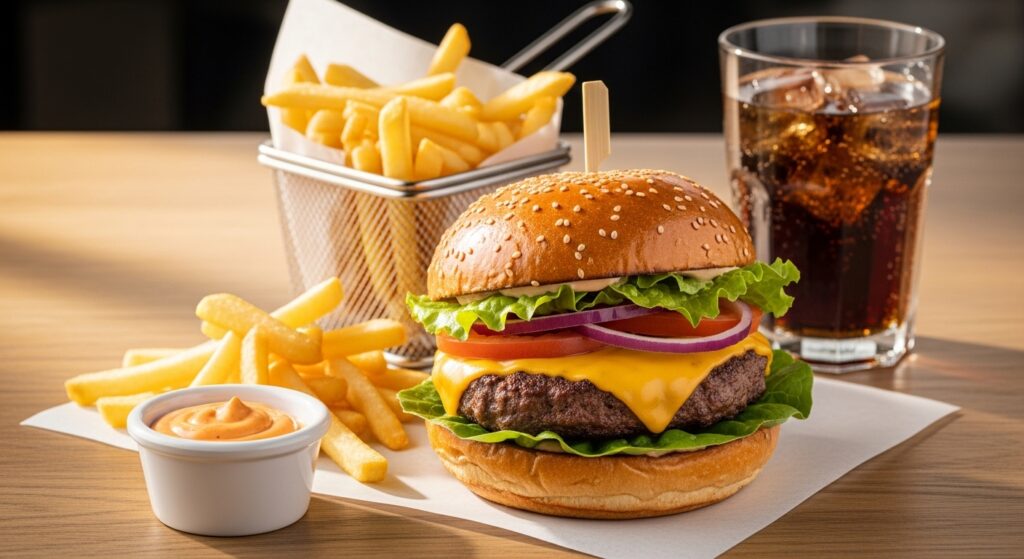 chilis lunch menu burger meal with fries